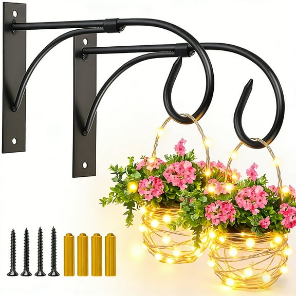 JUNBEI Wall Mount Hanging Plant Bracket, 2 Pack 11 Inches Plant Hook, Heavy Duty Rustic Decorative Metal Plant Hanger for Hanging Plant Flower Lantern Bird Feeder Wind Chimes