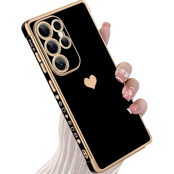 Samsung S25 Ultra 5G Case for Women, Cute Love Heart Plating Edge, Shockproof TPU Bumper with Camera Protection (6.9")