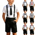 thumbnail image 6 of Purcolt Boys 4 PC Formal Outfit Sets Lightweight Collared Short Sleeve Adjustable Suspender Shorts Comfort Breathable Loose Fit Matching Suit Set With Tie Bow for 2-15Years, 6 of 6