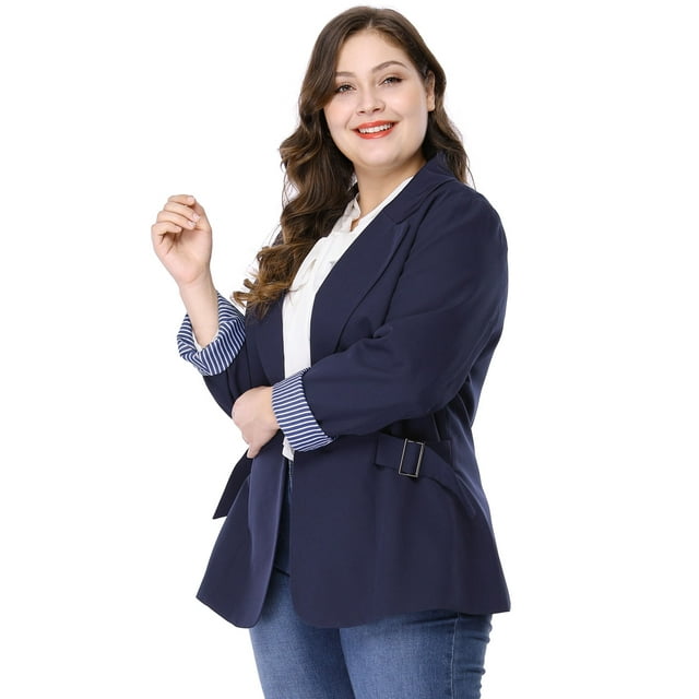 GRACE & GRANDEUR Blazer Décontracté pour Femme Grande Taille à Rayures, Poignets, Revers Cranté