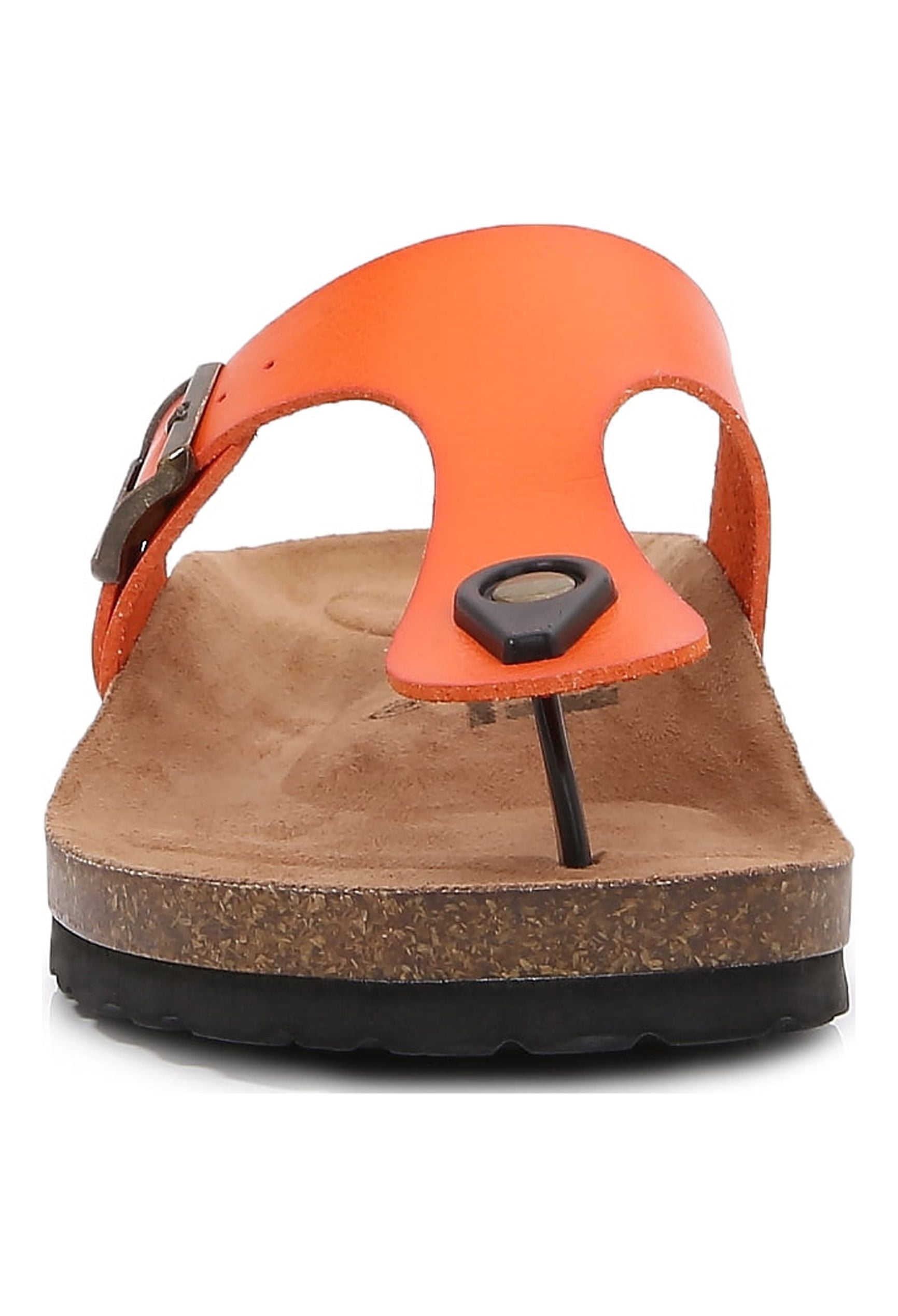 Women Soft Cork Footbed PU Leather Hook and Loop T Strap Flip Flops (Premium PU Orange / 8 )