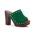 thumbnail image 1 of BLISSFUL STEP Chaussures pour Femmes à Plateforme à Talons Épais à Bout Ouvert à Rivets en Faux Suède Sandales à Enfiler Vert 10, 1 of 7