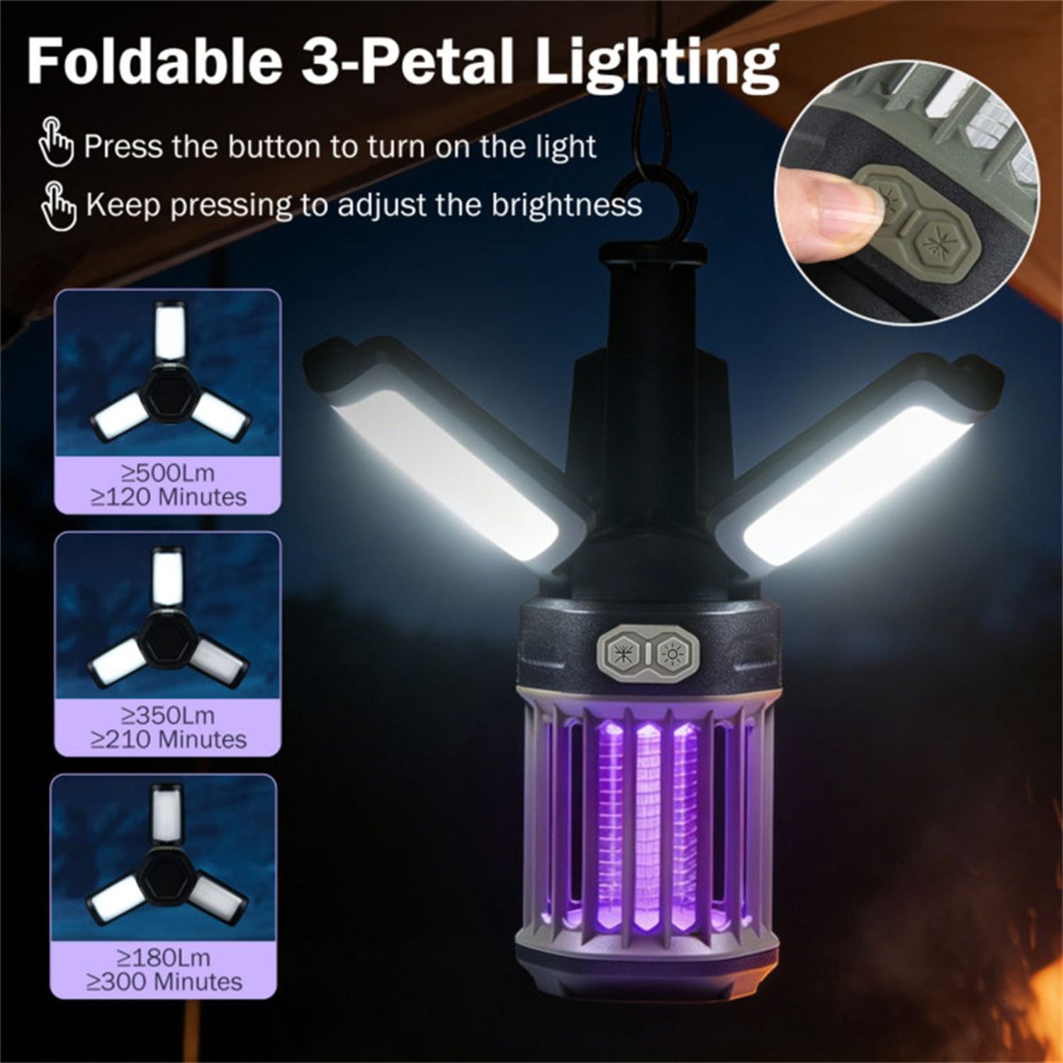 2-in-1 Electric Bug Zapper & Camping Lantern IPX6 Waterproof Rechargeable Mosquito Killer Fly Trap