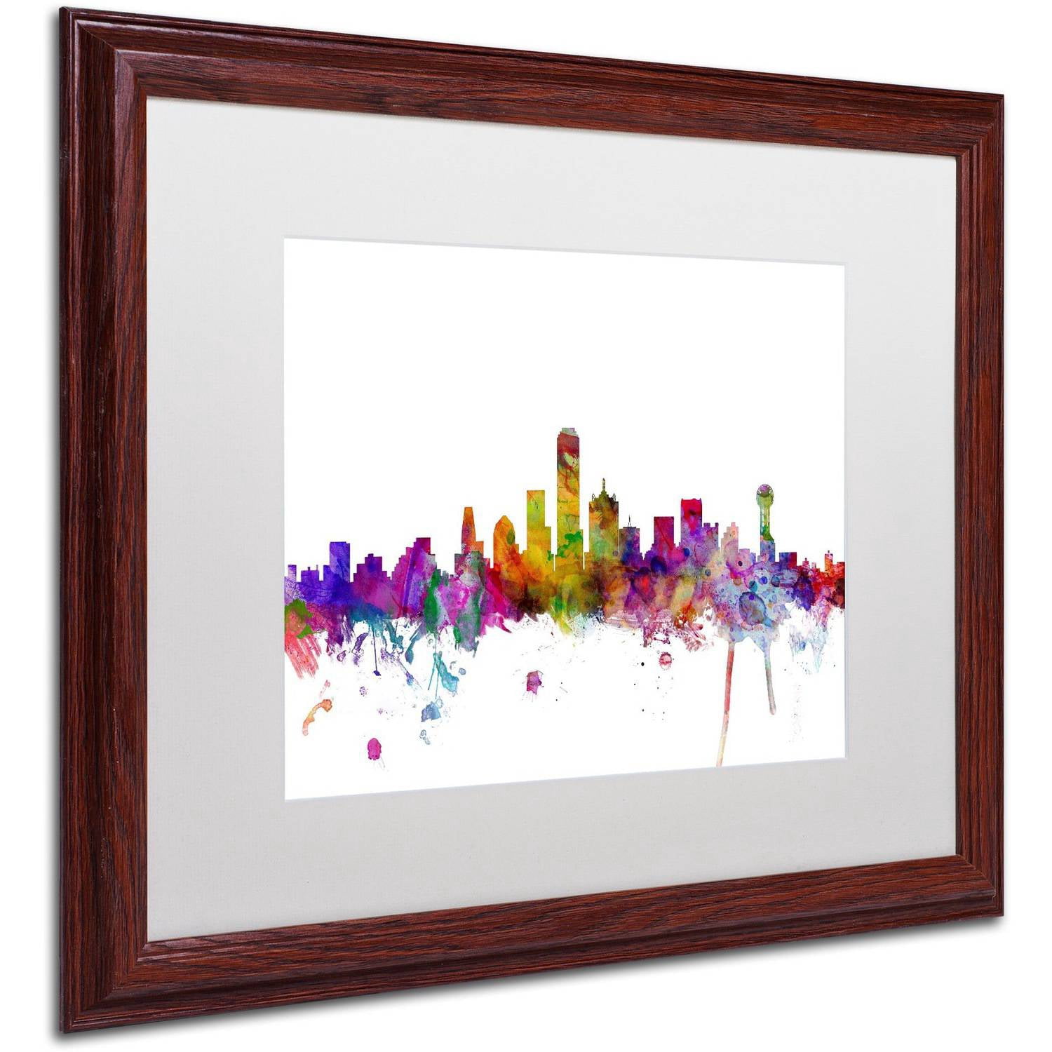 Trademark Fine Art 'Dallas Texas Skyline' Canvas Art by Michael Tompsett, White Matte, Wood Frame