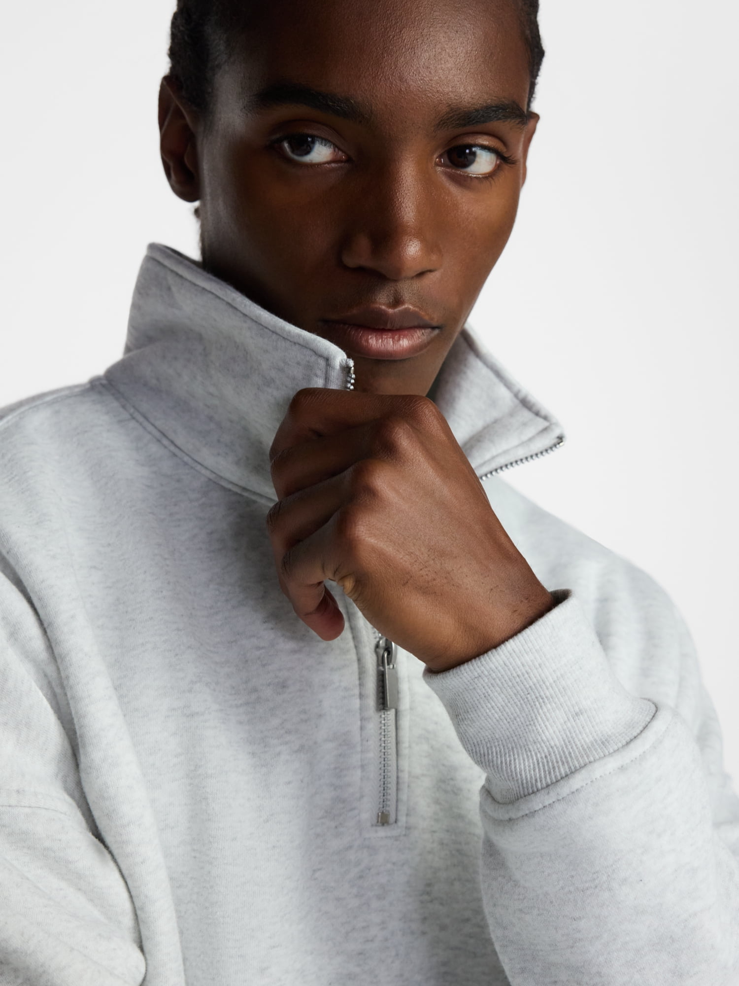 No Boundaries Boxy Fit Quarter Zip Fleece Sweatshirt with Long Sleeves, Men's XS-4XLT
