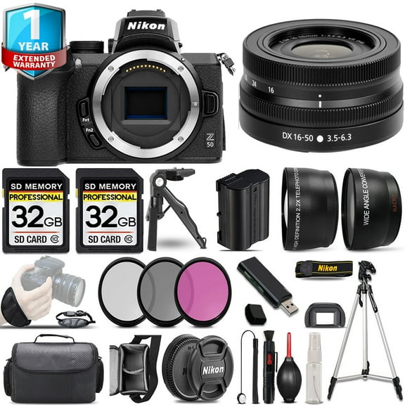 Nikon Z50 Mirrorless Camera with 16-50mm Lens   0.43X Wide Angle Lens   2.2x Telephoto Lens   3 PC Filter Set