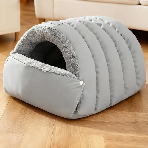 Foldable 2-in-1 Tunnel Pet House, Semi-Enclosed Pet Bed Cave Warm Cat Dog Bed Nest with Washable Mat for Cats & Small Dogs