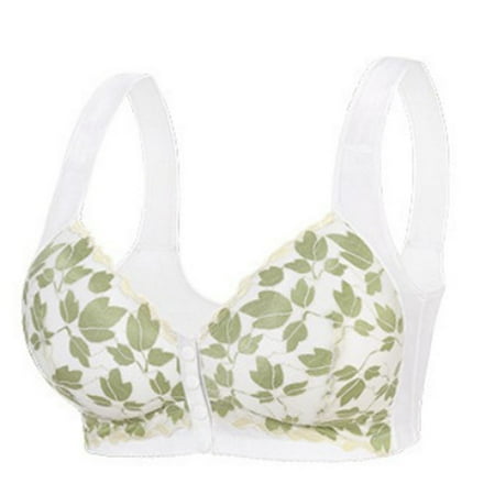 qolati Daisy Bras for Older Women Push Up No Underwire Full Coverages Floral Bra Convenients Front Closure Everyday Bras White 52C
