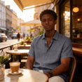 thumbnail image 7 of Gaukiv Men's Shirts V Neckline Short Sleeve Linen Tops Summer Casual Blouses Dark Gray S, 7 of 7