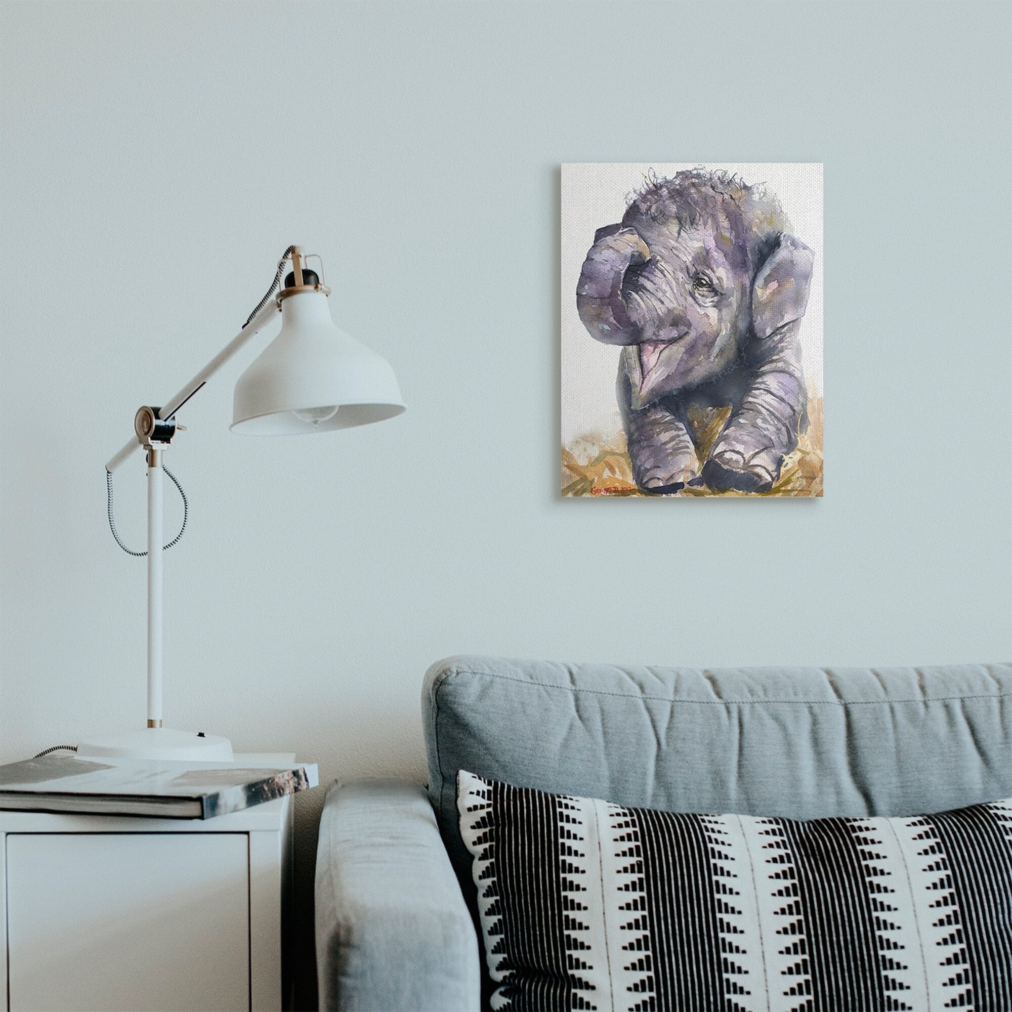 Stupell Industries Baby Elephant Yawning Adorable Safari Animal Portrait Canvas Wall Art 36 x 48