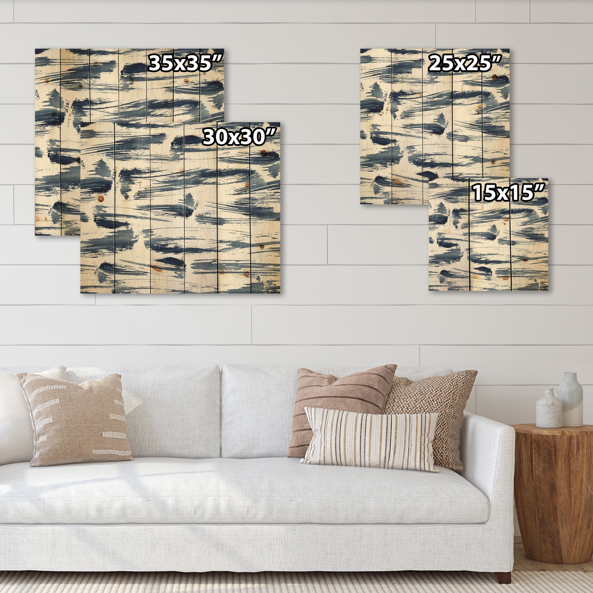 Designart 'Blue Abstract Aquatic Texture' Modern Print on Natural Pine Wood
