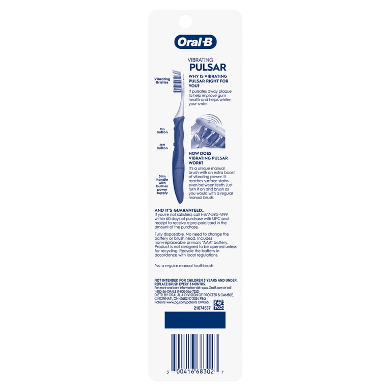 Oral-B Vibrating Pulsar Battery Toothbrush Pack, Medium, 2 Count, Removes  90% Plaque