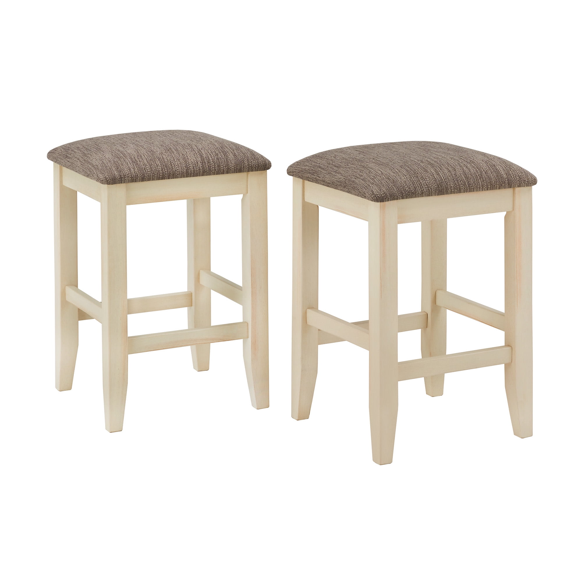 Weston Home Yvoire 24" Counter Height Upholstered Bar Stool, Set of 2, Creamy Off White Finish, Gray Fabric