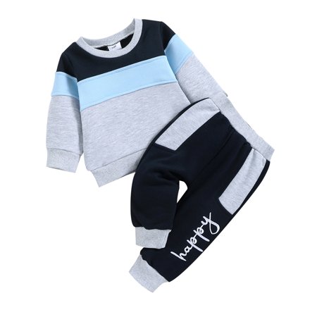 

Musuos Baby Boys Girls Tracksuit Long Sleeve Striped Sweatshirt Letter Trousers