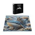 thumbnail image 3 of Ambesonne Funny Jigsaw Puzzle, Noble Warrior Cat on a Whale, Heirloom-Quality Fun Activity for Family Durable Cardboard, 1000 pcs, Sea Blue Peach Beige, 3 of 5