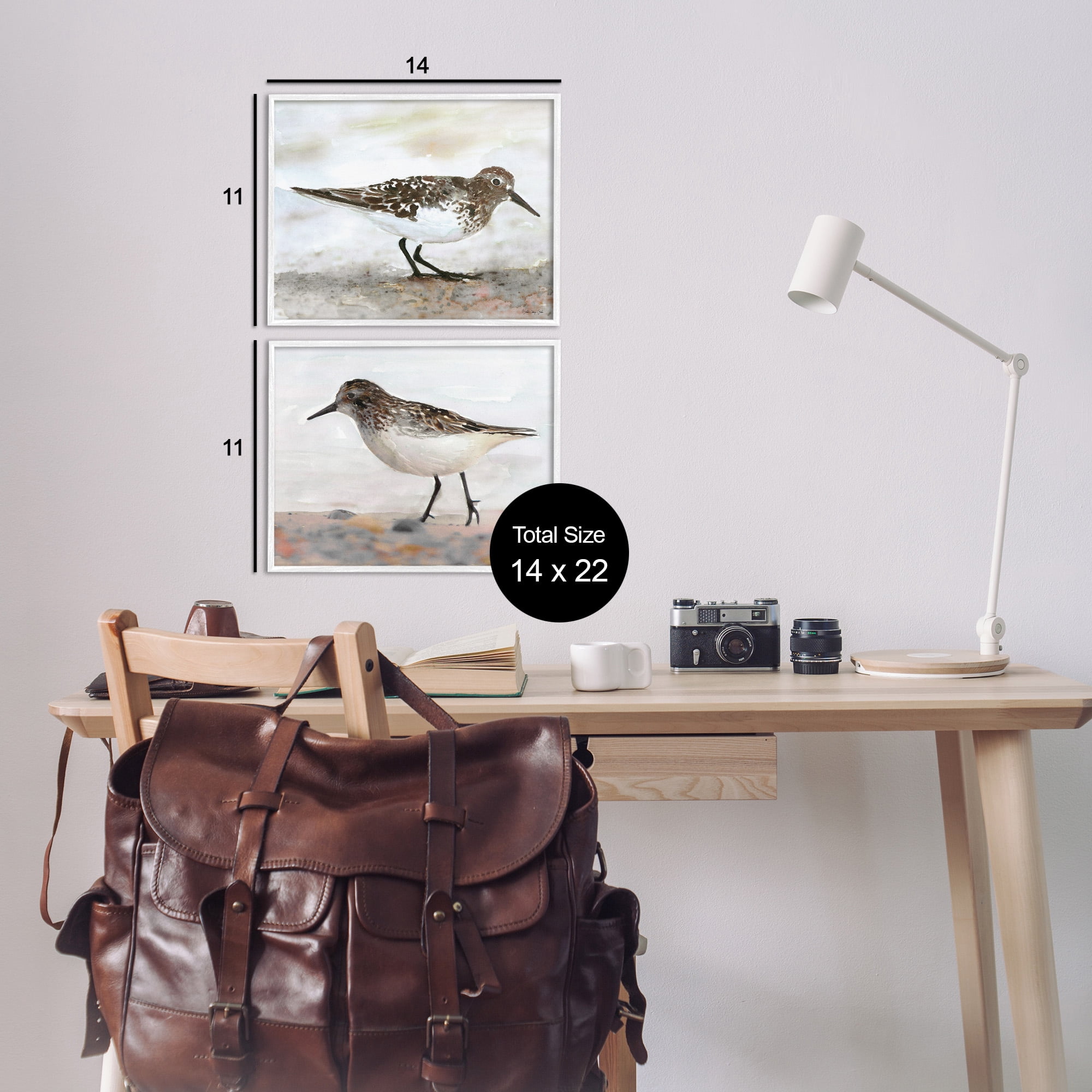 Stupell Industries Sandpipers on Coast Nautical Beach Animals & Insects Painting White Framed Art Print Wall Art, 14 x 11, Set of 2