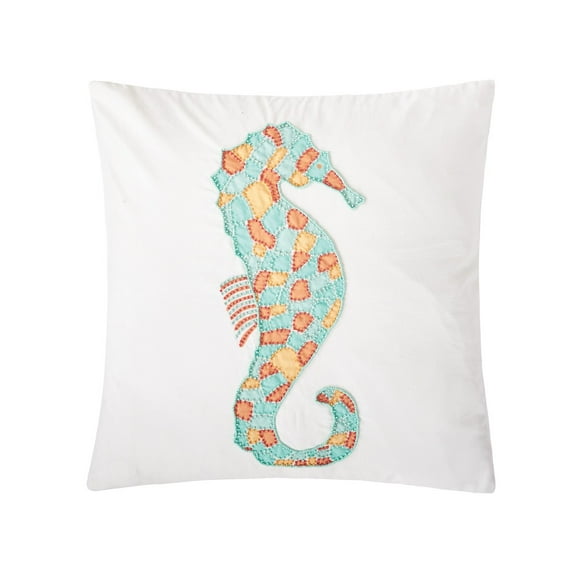 Grand Seahorse Beaded Pillow, 18" x 18"