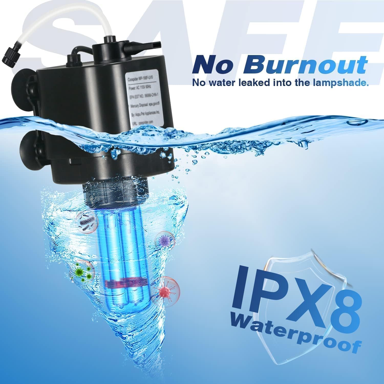 Internal Aquarium Filter with UV Sterilizer, Timer, Bio Sponge, and Air Pump for 20-75 Gallon Freshwater and Saltwater Tanks