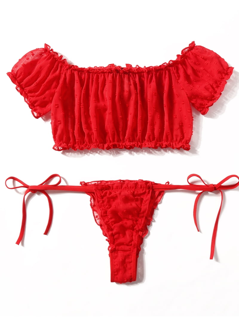 Avidlove Bra and Panty Set Ruffle Lingerie Set Sexy Sheer Chemise, Women's, Size: XL, Red Avidlove Bra and Panty Set Ruffle Lingerie Set Sexy Sheer Chemise, Women's, Size: XL, Red