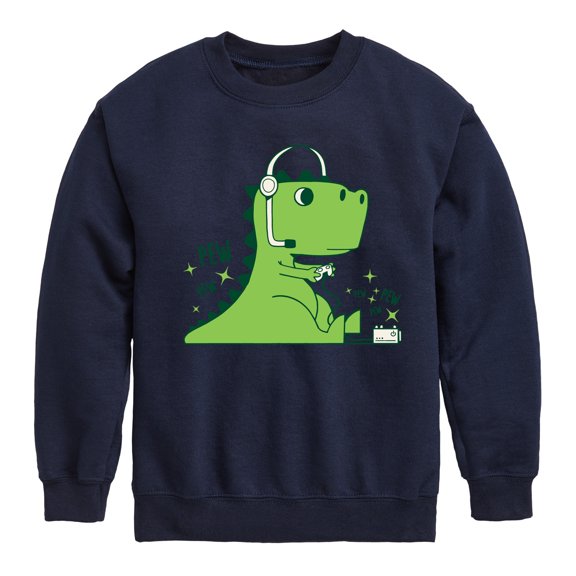 Instant Message - T-Rex Gamer: Pew Pew Pew Graphic Long Sleeve Fleece Sweatshirt