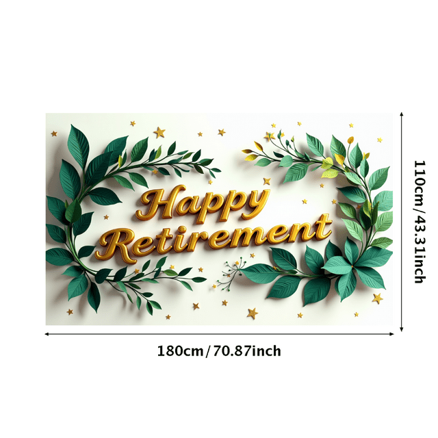 Happy Retirement Banner with Green Leaves Gold Balls and Stars Background Party Decoration for Retirement Parties Photo Backdrop Retirement Celebrations Decor Props