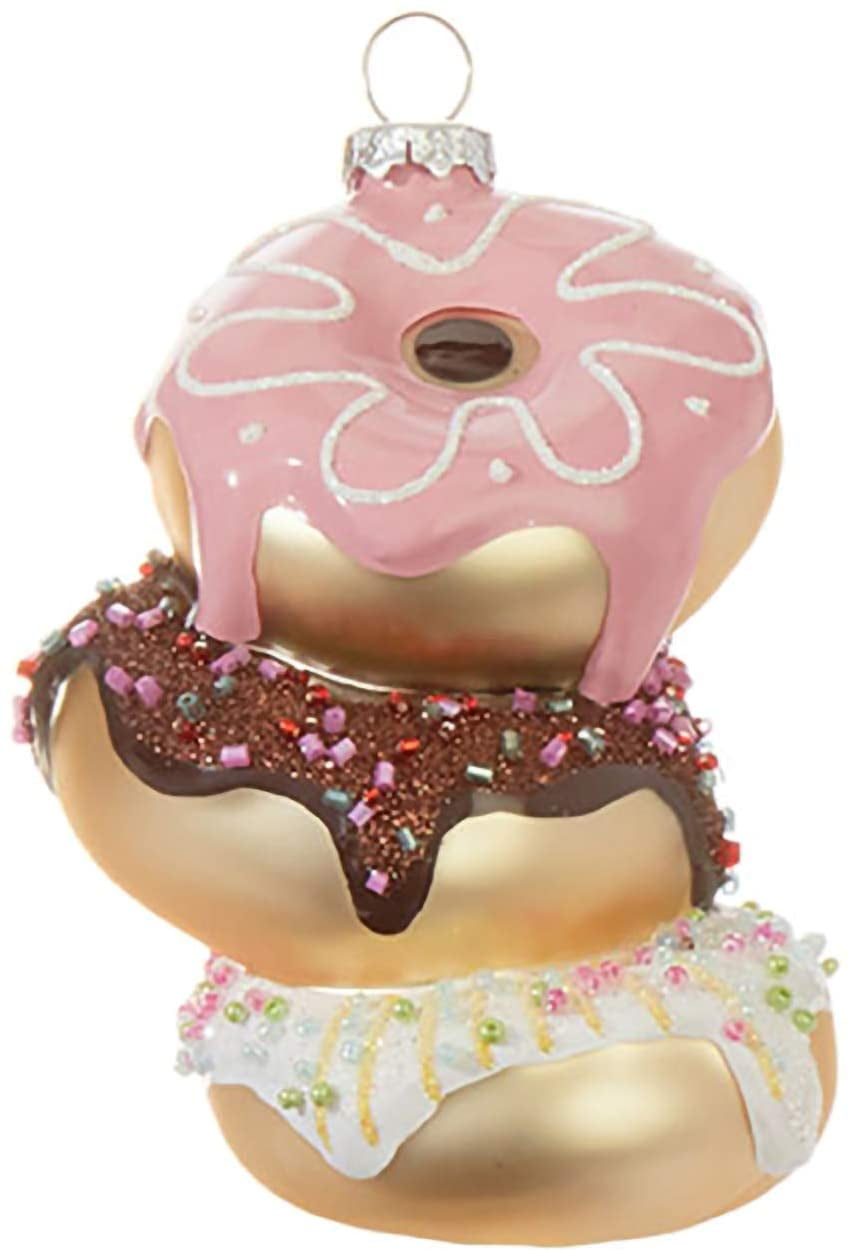 Pink Brown Donut Stack Glass Holiday Ornament 3.5" by Raz