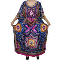 Mogul Womens Kimono Caftan Dress Pink Printed Bikini Cover Up Comfortable Nightgown 4XL