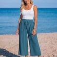 thumbnail image 5 of Stralyhd Wide Leg Capris Pants for Women Casual High Waisted Casual 3/4 Pants Fashion Vacation Trousers 2026 Summer Linen Pants with Deep Pockets Blue S, 5 of 5