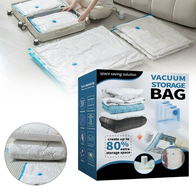 Cqxid Storage Case Under $30 Transparent Blue Vacuum Compression Bag Storage Bag Hand Rolled Vacuum Travel Down Jacket Cotton Quilt Moving Storage Bag (boxed Pump Version)