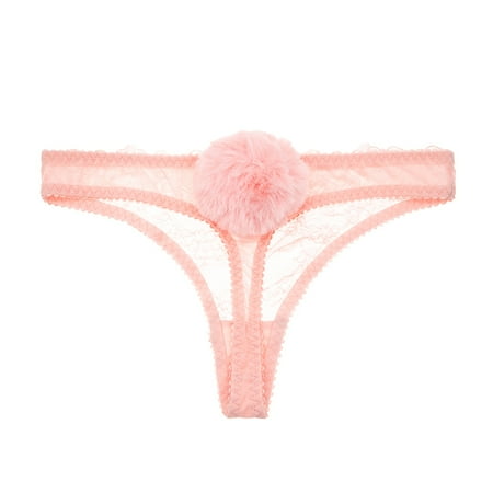 

Varsbaby Sexy Lace See Through Thong with Rabbit Tail Underwear for Women