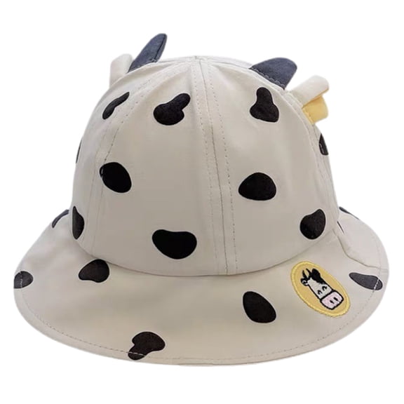 Yokua Toddler Kids Summer Cotton Dome Bucket Hat Cute Cartoon Cow Embroidery Wide Brim Outdoor for Sun for Protection Panama Fisherman Beach Cap