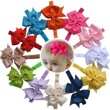 Fascigirl 12PCS Colorful Baby Girls Grosgrain Ribbon Big Bows Fashion Cute Headbands Hair Bands Headbands Hair Accessories Photo Props for Baby Toddler Infants Newborn Kids Child Girls