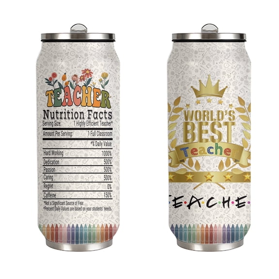 17oz Teacher Tumbler - Stainless Steel Insulated Cup with Straw Lid - World's Best Teacher Gift for Women and Men