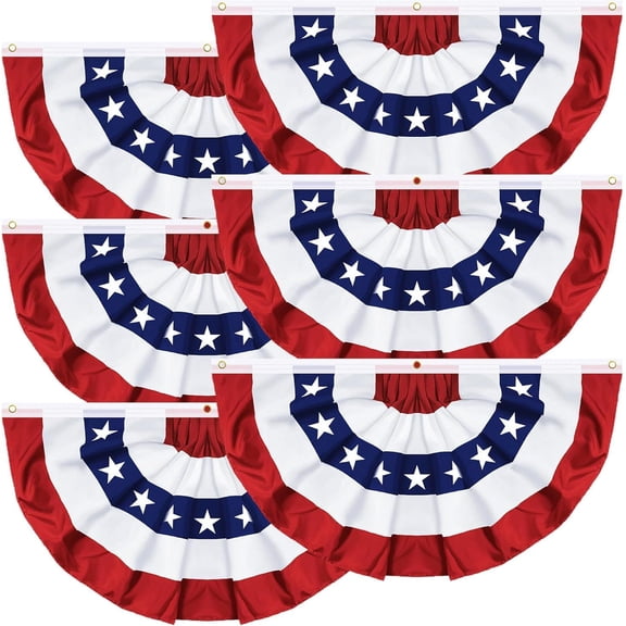 Ze 6 Pack USA Pleated Fan Flag 1.5x3 feet American Bunting Flag Banner Small USA Flags for Memorial Day 4th of July Porch Home Outdoor Decoration