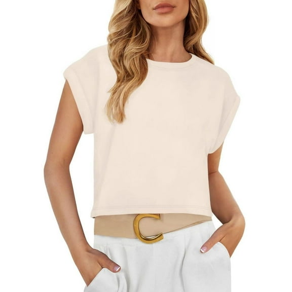 Womens Short Sleeve Cropped T-shirts Summer Rolled Dolman Sleeve Crop Tops Casual Round Neck Solid Short Basic Tees