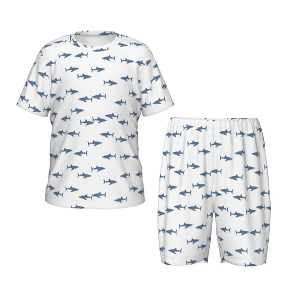 Xecao Cute Shark Pattern Short-Sleeved Pajama Set for Kids Soft Cotton-Like Sleepwear with Elastic Waistband and Side Pockets for Boys and Girls-3X-Large