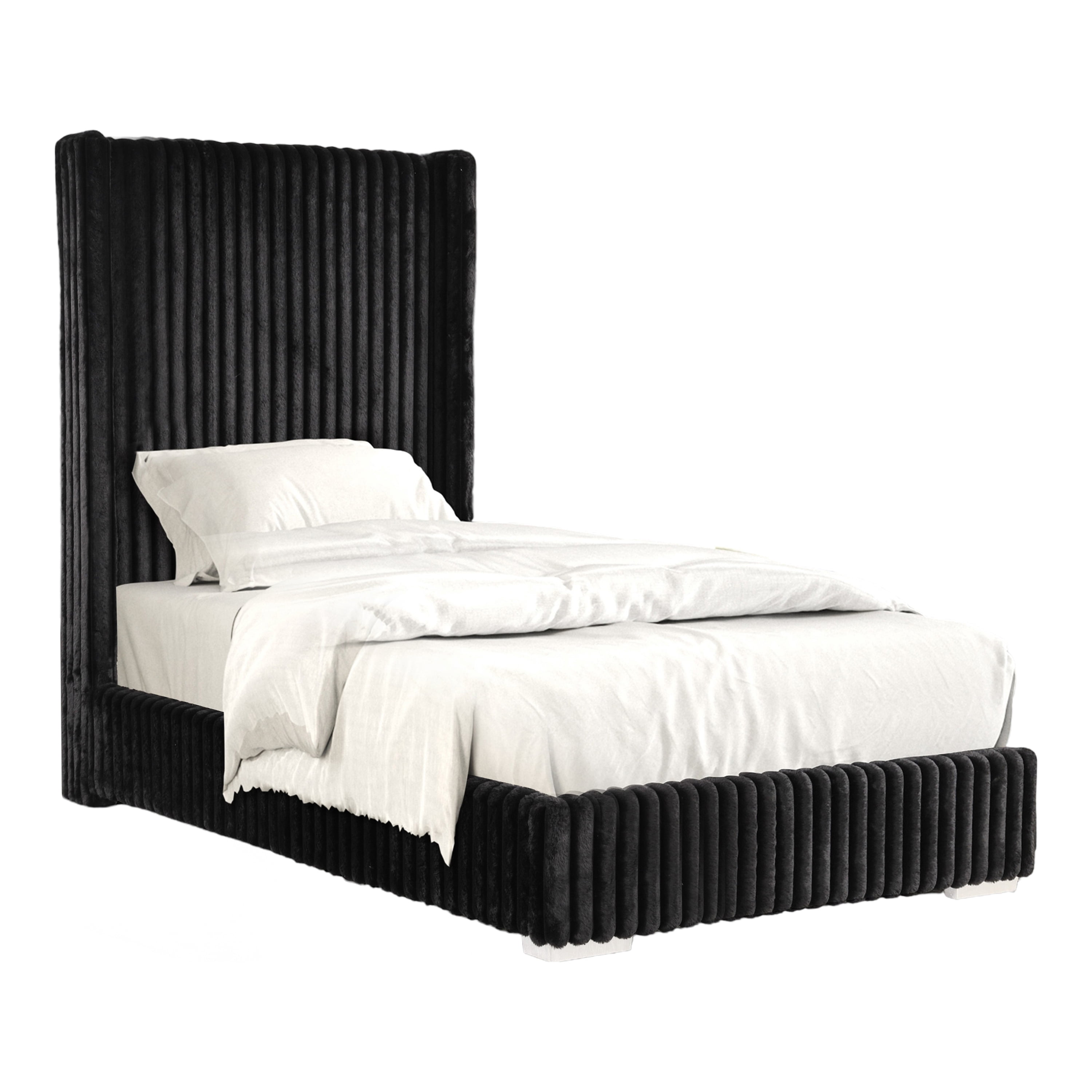 Furniture of America Cafein Kids Twin Extra Tall Tufted Fabric Wingback Mattress Ready Bed, Black
