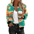 thumbnail image 3 of Feancey Womens Light Weight Bomber Jackets Casual Western Aztec Print Zip Up Coats Loose Fit Baseball Jacket Fall Hoodless Windproof Biker Jacket Coat Holiday Sales,Multicolor#5,S, 3 of 6