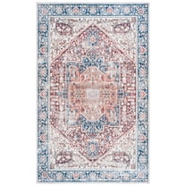 SAFAVIEH Arizona Robina Oriental Machine Washable Area Rug, Red/Navy, 3' x 5'