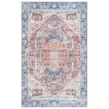 SAFAVIEH Arizona Robina Oriental Machine Washable Area Rug, Red/Navy, 3' x 5'