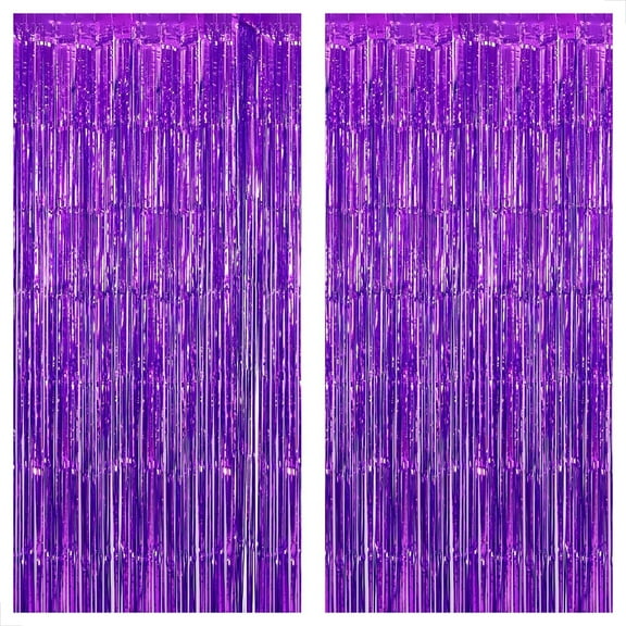 KatchOn, Xtralarge Metallic  Purple Halloween Backdrop Curtain - 3.2x8 Feet Pack of 2 | Halloween Foil Fringe Decorations | Halloween Birthday Decorations | Halloween Door Fringe