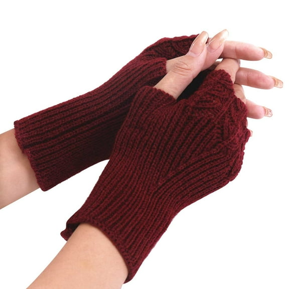 Sinpiling Winter Fingerless Gloves for Women Y2K Knitted Mittens Ladies Casual Solid Stretchy Thermal Warm Thumbhole Wristbands