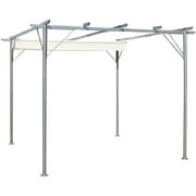 Anself Pergola with Retractable Roof Cream White Steel Frame Canopy Sun Shade Shelter for for Patio, Wedding, BBQ, Camping, Festival Events 118.1 x 118.1 x 88.6 Inches (L x W x H)