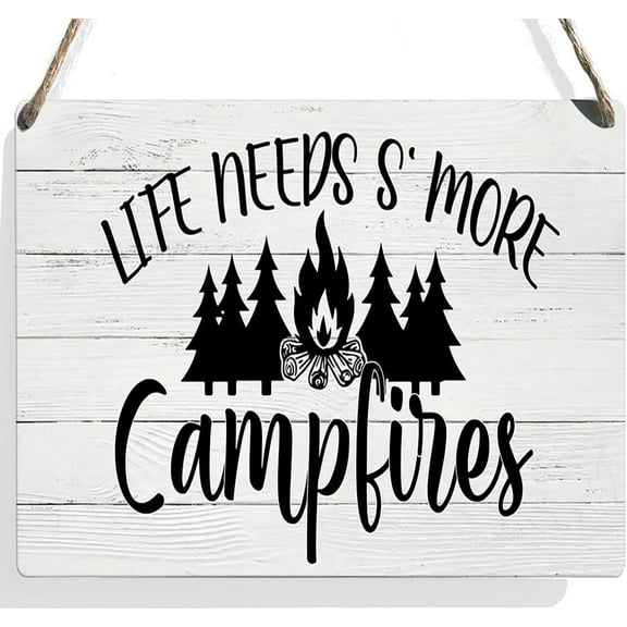 Life Needs Campfires Wooden Rustic Signs Home Wall Decor, Camping Theme Wood Sign Plaque Hanging Sign Home Outdoor Decor Room Door Accessories Gifts Cafes Bar Yard 5x10 Inch