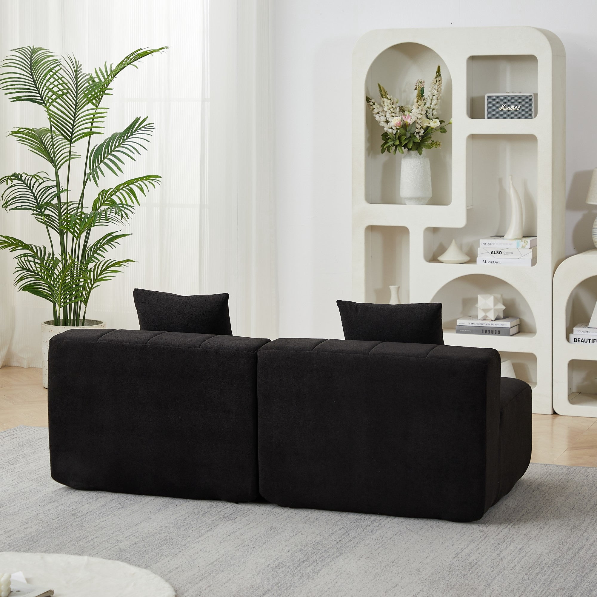 Sailvan Chenille Curved Sectional Sofa, Modern Modular Circular Sofa with Piano Key Design, No Assembly Required Cloud Couch Black