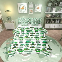 Erosebridal Green Truck Tractor Bedding Twin Size, Equipped Construction Vehicles Comforter Sets with Sheets Ultra Soft 7pcs