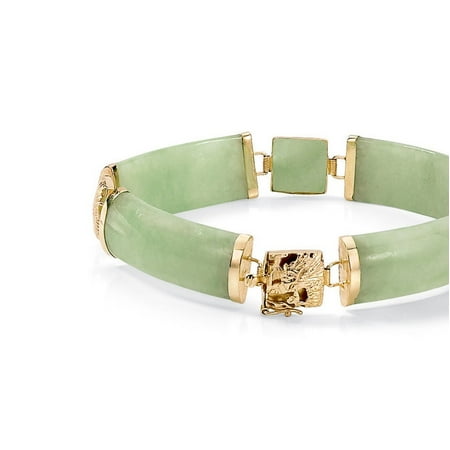 Stunning Green Jade Bracelet - Genuine Green Genuine Jade 14k Yellow Gold Macaroni-Link Bracelet 7.25