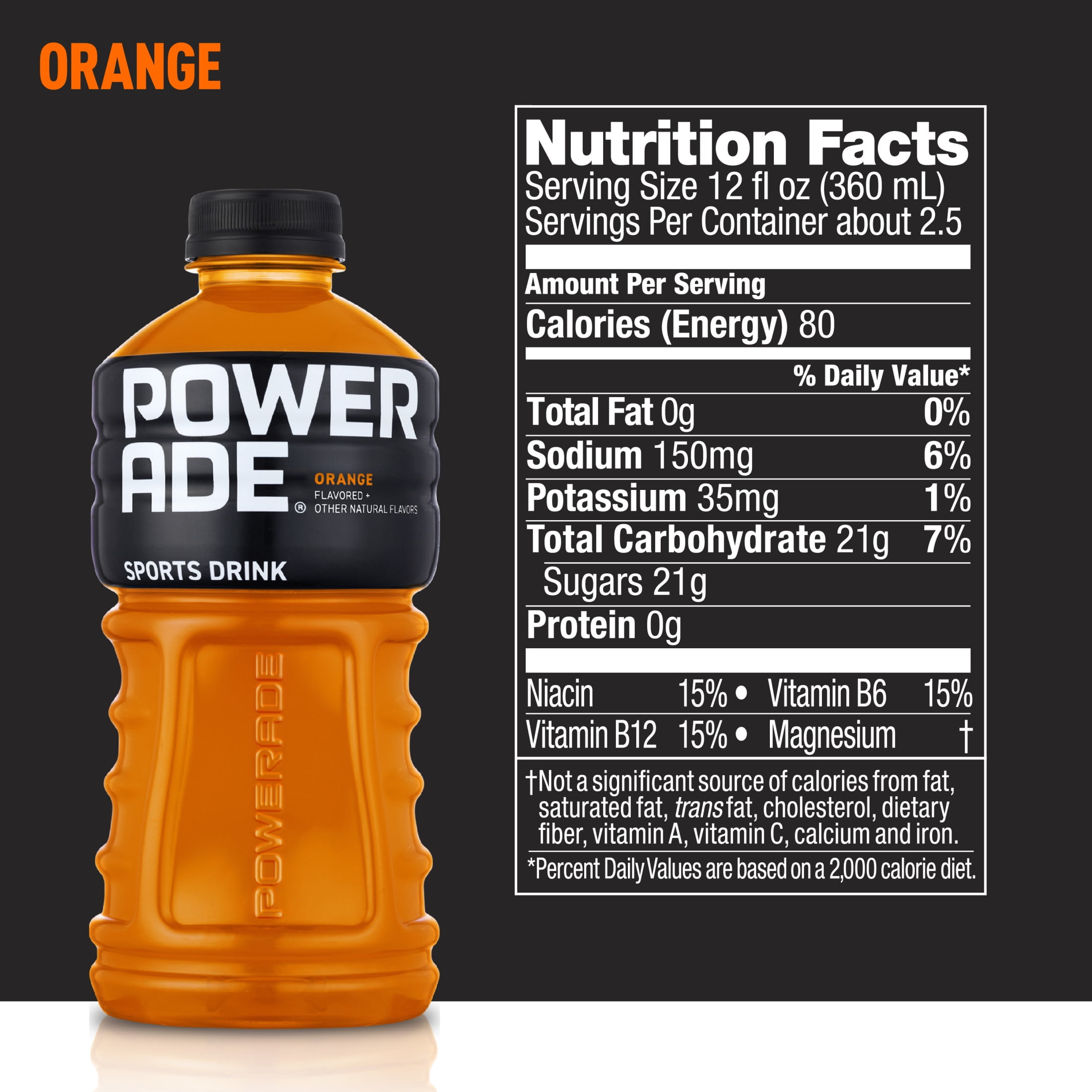 POWERADE Orange, ION4 Electrolyte Enhanced Fruit Flavored Sports Drink w/ Vitamins B3, B6, and B12, Replenish Sodium, Calcium, Potassium, Magnesium, 32 fl oz