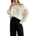 thumbnail image 2 of Women Off Shoulder Sweater Top Long Sleeve Knitted Pullover Casual Loose Oversized Trendy Vintage Knitwear Tops White M, 2 of 8