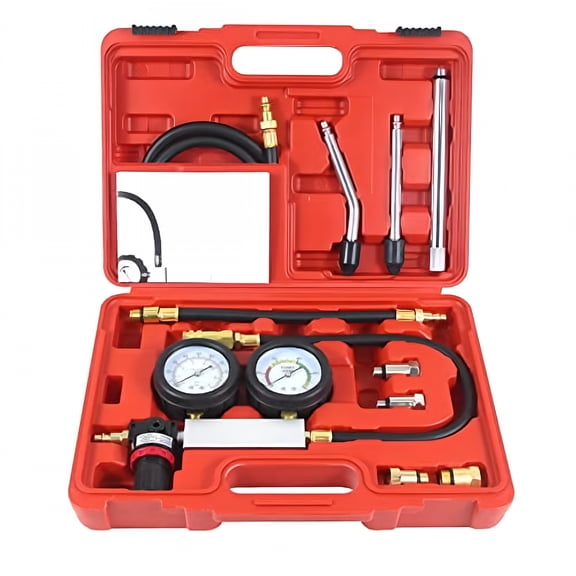 CURYMAY Multi-Function Cylinder Leak Down Tester Automotive Kit,Gasoline Engine Compression Tester,Dual Gauge Leakdown Detector Tool Set for Pressure Check & Leakage Rate Test on Cars,Motorcycles